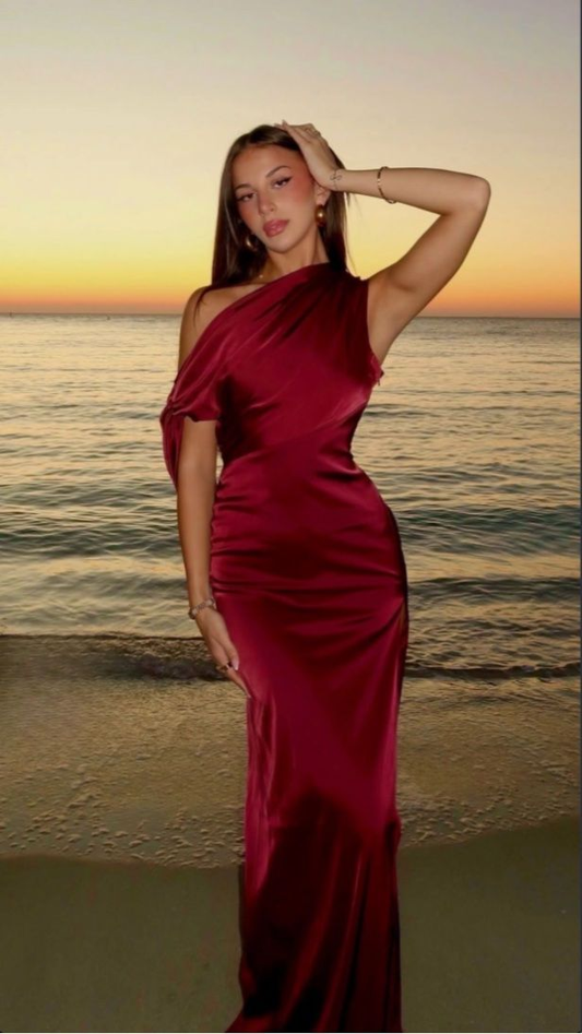 Pretty Burgundy Satin Mermaid Long Evening Dress Prom Dress Formal Wedding Guest Dress SP1484