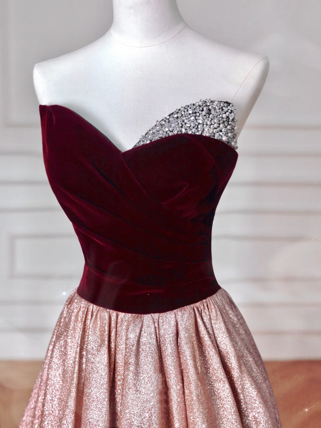 Vintage Strapless Velvet Satin A Line Prom Dress Long Evening Dress Y8627