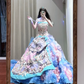 Pretty Strapless Satin Beaded Tulle Pleated Ball Gown Formal Princess Quinceanera Dress SP1186