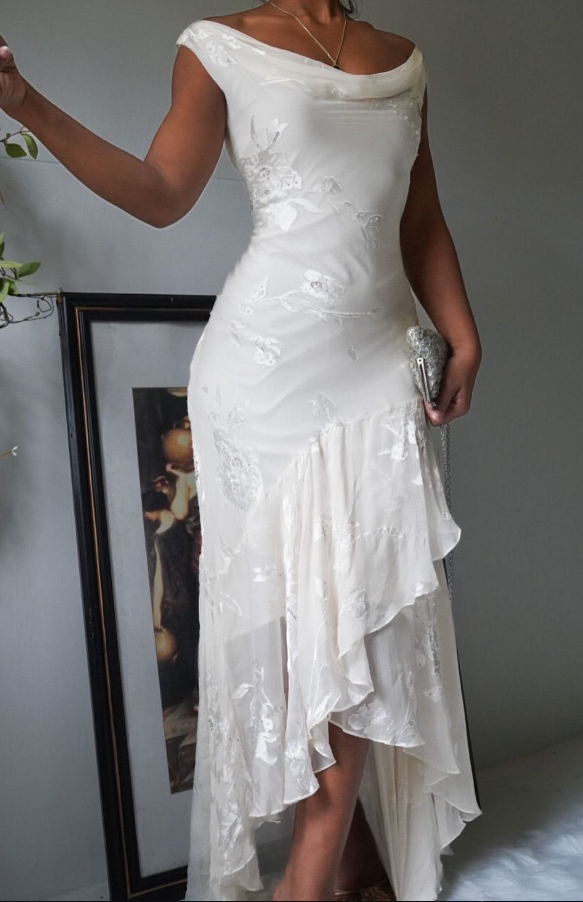 Classy Sleeveless White Chiffon Floral Mermaid Birthday Party Dress Long Prom Dress SP4285