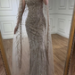 Gorgeous Strapless Gray Tulle Beaded Mermaid Long Party Dress Prom Gown SP1348
