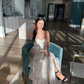 Charming Lace Layered A Line Evening Dress,Spaghetti Straps Slit Prom Dress Y8262