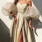 Women’s Puffy Sleeve Prom Dresses with Slit Glitter Romantic Fairy Long Evening Gown ,Y2420
