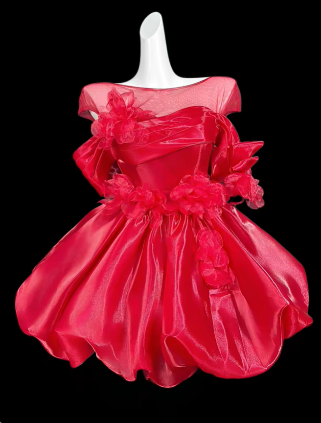 Gorgeous Red Tulle Appliques Short Homecoming Dress Cocktail Dress SP3549