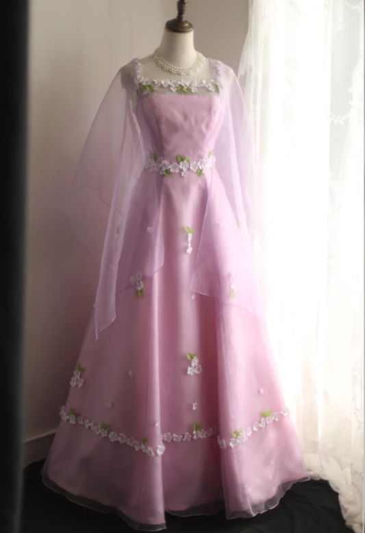 Cute Pink Spaghetti Straps Tulle Satin Appliques Long Birthday Prom Dress Evening Gown SP1850