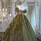 Gorgeous Olive Green Off The Shoulder Tulle Sequin Beaded Birthday Ball Gown Formal Quinceanera Dress SP1466