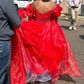 Off the Shoulder Red Balloon Sleeves Ruffle Layered Prom Dress Y5314