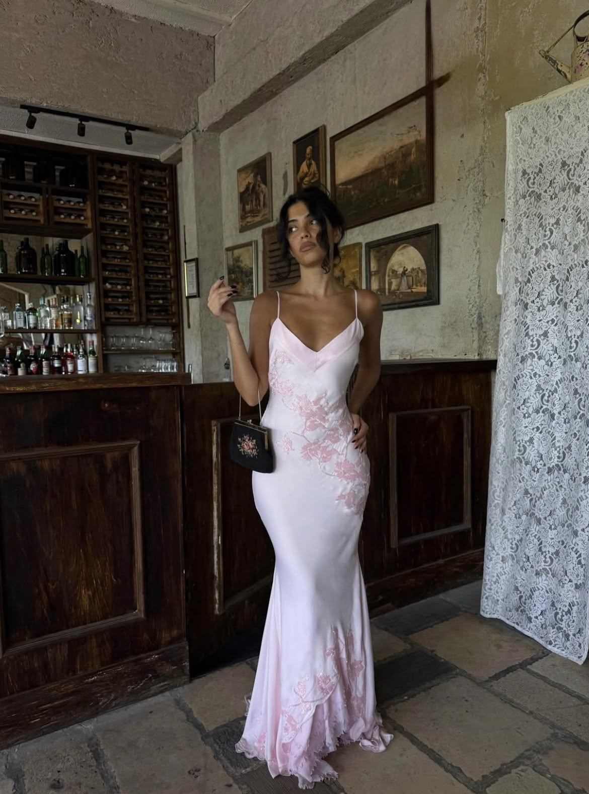 Classy Spaghetti Straps Pink V Neck Satin Mermaid Long Party Dress Birthday Prom Gowns SP2315