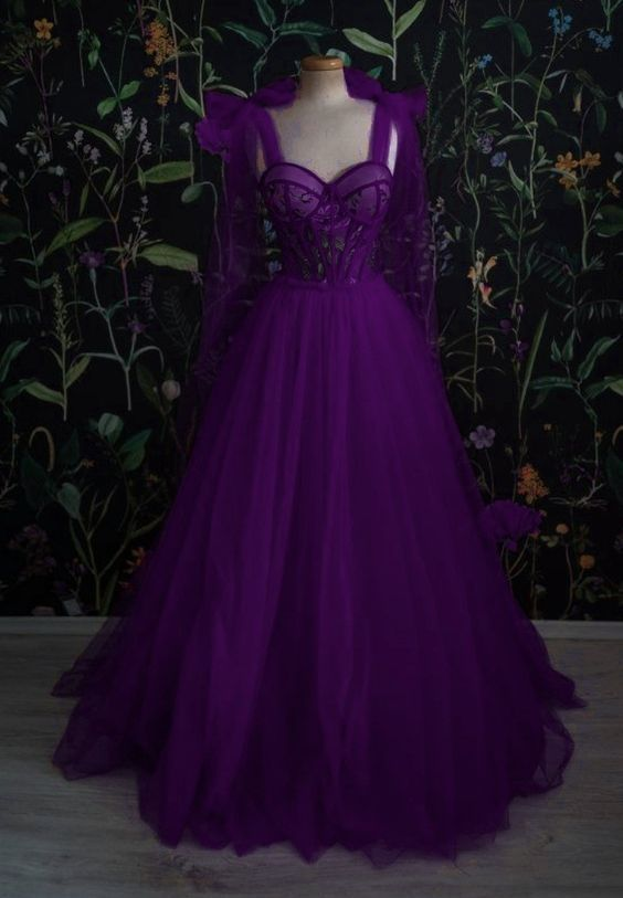 Dark Purple A-line Tulle Prom Dresses Formal Dress Y4765