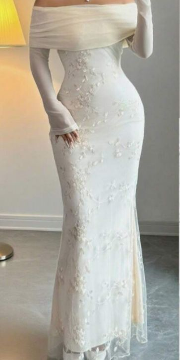 Classy Off The Shoulder Chiffon Lace Mermaid Evening Dress Apricot Slit Long Wedding Guest Dress SP1017