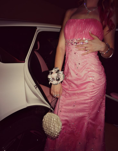Glamorous Pink Tulle Sequin Beaded Long Party Dress Birthday Dress SP2452