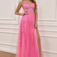 A-line Navy Blue Prom Dress Lace Tulle Evening Dress Y382