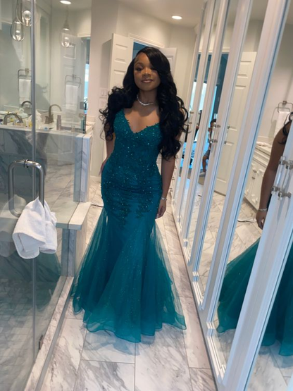 Glamorous Dark Green Mermaid Corset Prom Dress,Winter Dance Dress Y4325