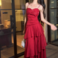 Sexy Spaghetti Straps Red Chiffon Ruffles Mermaid Long Party Dress Formal 20th Birthday Outfits SP1994