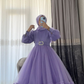 Simple Purple A-line Puffy Tulle Prom Dress,Purple Muslim Dress Y6977
