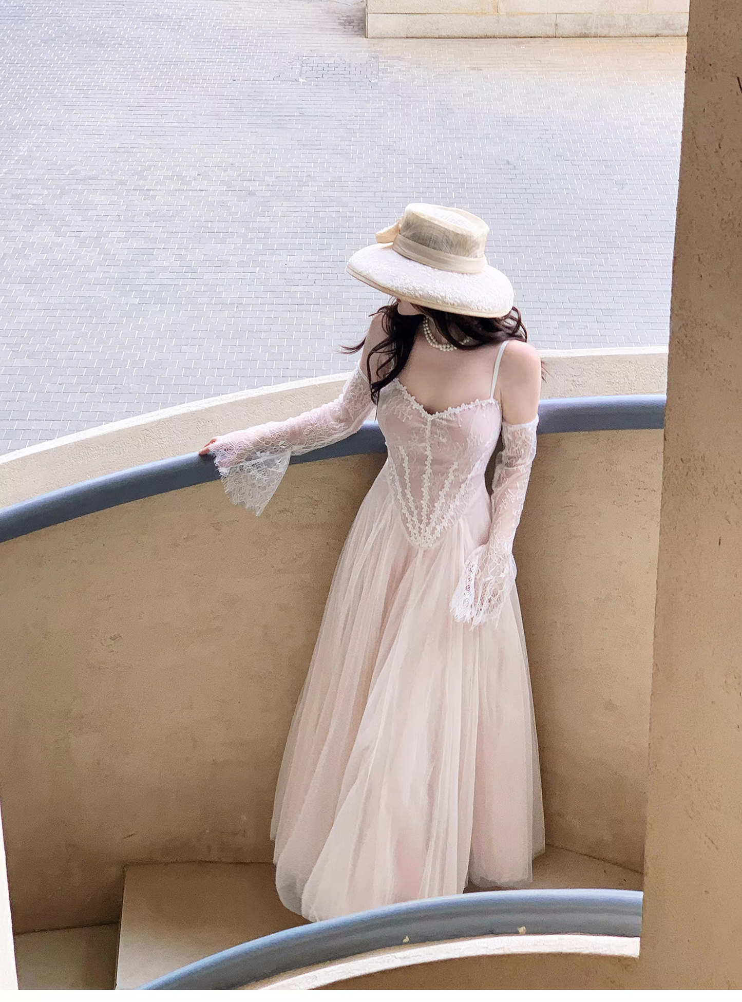 Pretty Pale Pink Spaghetti Straps Tulle Lace Appliques ALine Long Party Dress Birthday Dress SP1975