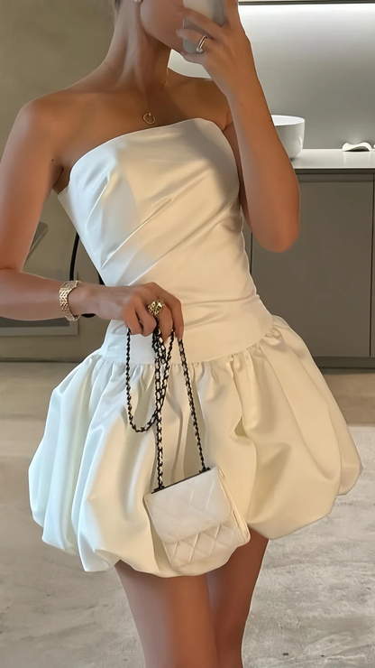 Elegant Strapless Satin A Line White Short 7th Grade Homecoming Dress Cocktail Dress Y9892