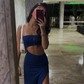 Sexy Navy Blue Tea-length Prom Dress Party Dress Y3051