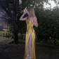 Sexy Mermaid Silk Satin Evening Dress Long Yellow Prom Dress Y7304