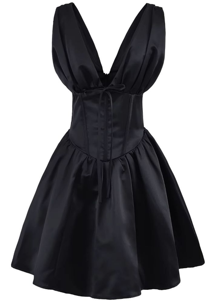 Simple Deep V A Line Homecoming Dress Black Birthday Outfits  Y9020