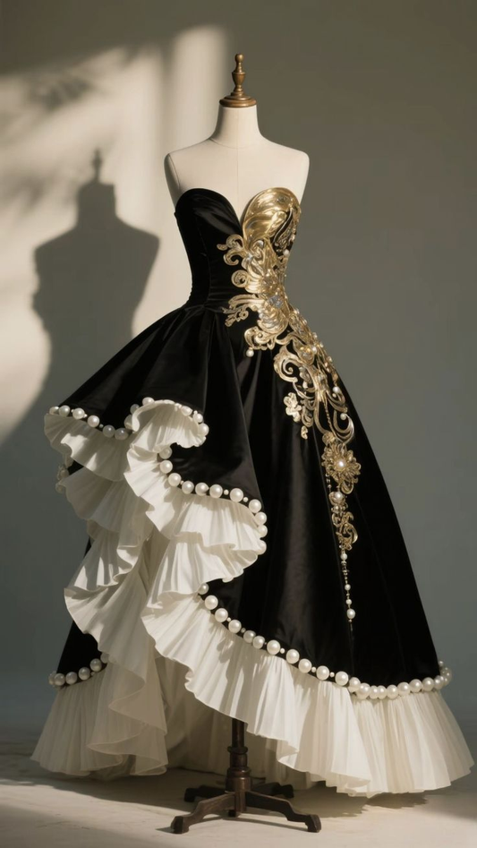 Gorgeous Black Strapless Satin Beaded Appliques Long Birthday Prom Dress Evening Dress SP918