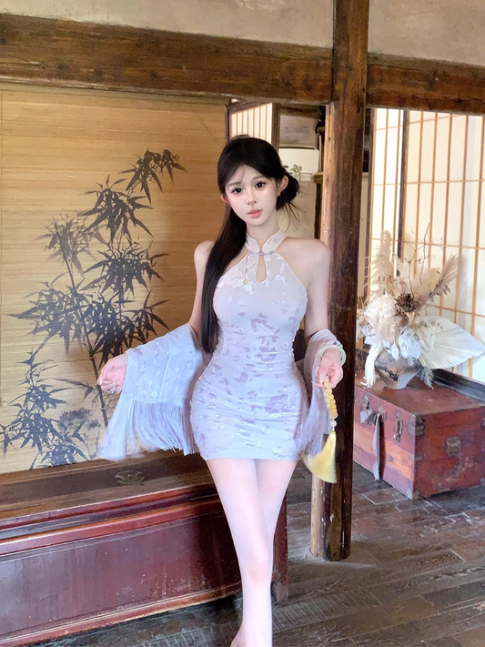 Beautiful Sleeveless Lilac Satin Print Floral Sheath Short Birthday Outfits Homecoming Dress SP122