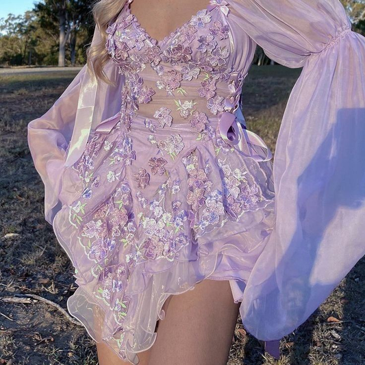 Pretty Lavender Organza Appliques A Line Short 8th Grade Homecoming Dress Formal Birthday Outfits SP57