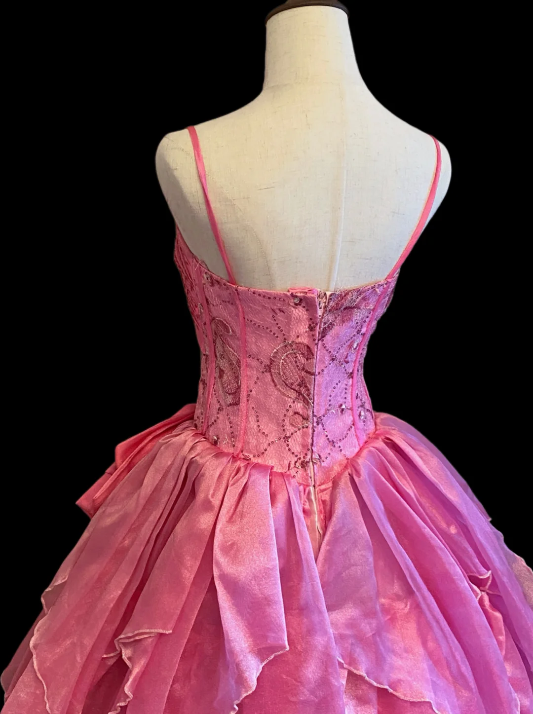 Elegant Spaghetti Straps Pink Tulle Beaded Long Party Dress Evening Dress With Bow SP4093