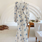 Elegant Ice Blue Rose Chiffon Print Floral Prom Dress,Long Mermaid Evening Dress Y8407