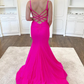 Long Fuchsia Mermaid Spaghetti Straps Prom Dresses Y4165