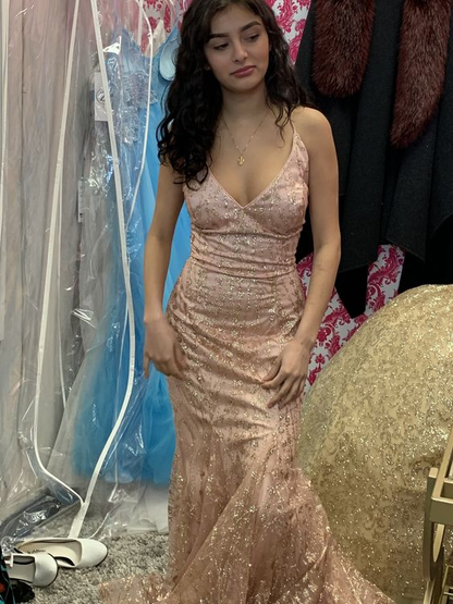 Mermaid V-Neck Long Prom Dress with Criss Cross Back Y7425