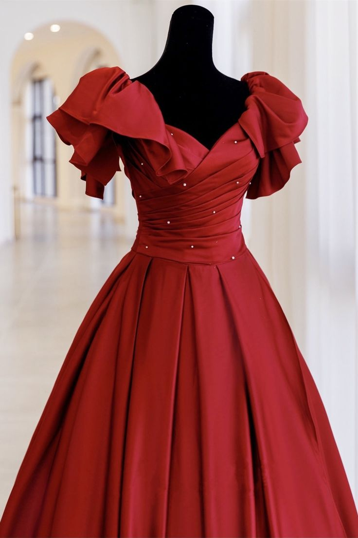 Red Ball Gown with Bell Sleeves and Lace UP Back Y6067