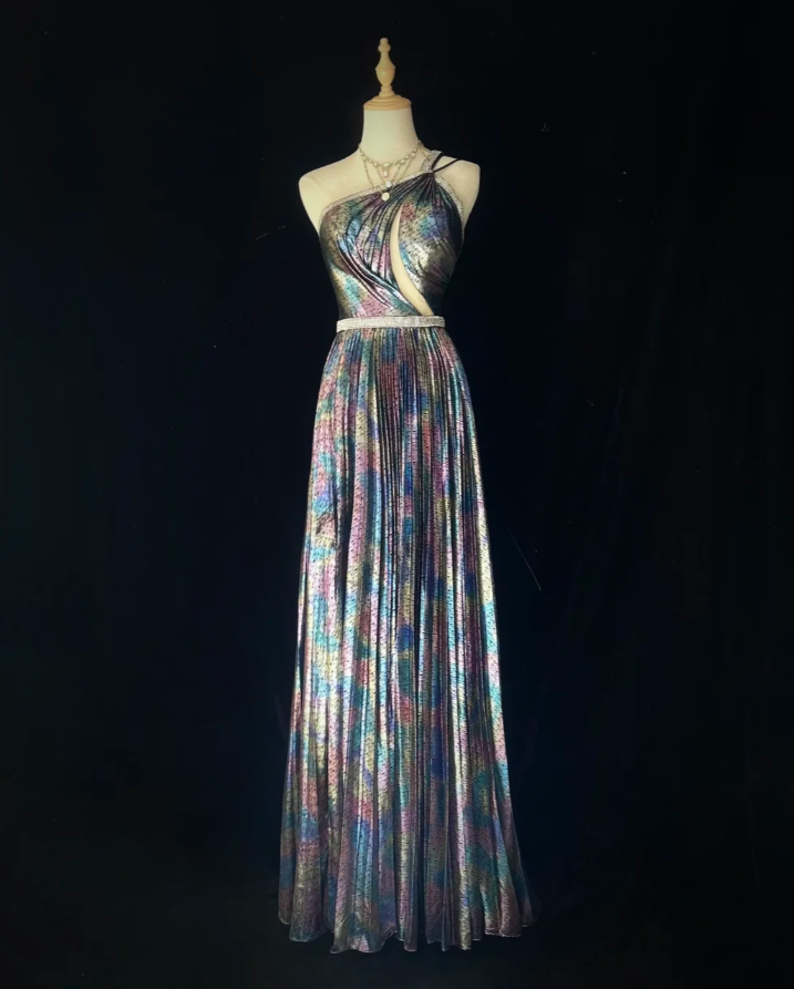 Unique One Shoulder Satin Pleated Beaded Long Evening Dress Formal Birthday Prom Dress SP1437