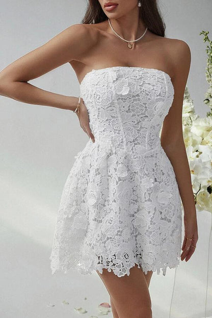 Romantic Strapless  Lace A Line Short Graduation Homecoming Dress Mini 16th Birthday Outfits SP2753
