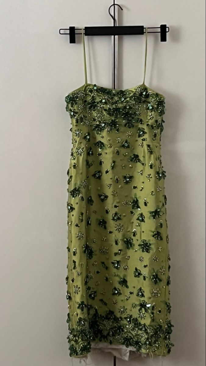 Gorgeous Mint Green Spaghetti Straps Satin Beaded Long Evening Dress Prom Gown SP837