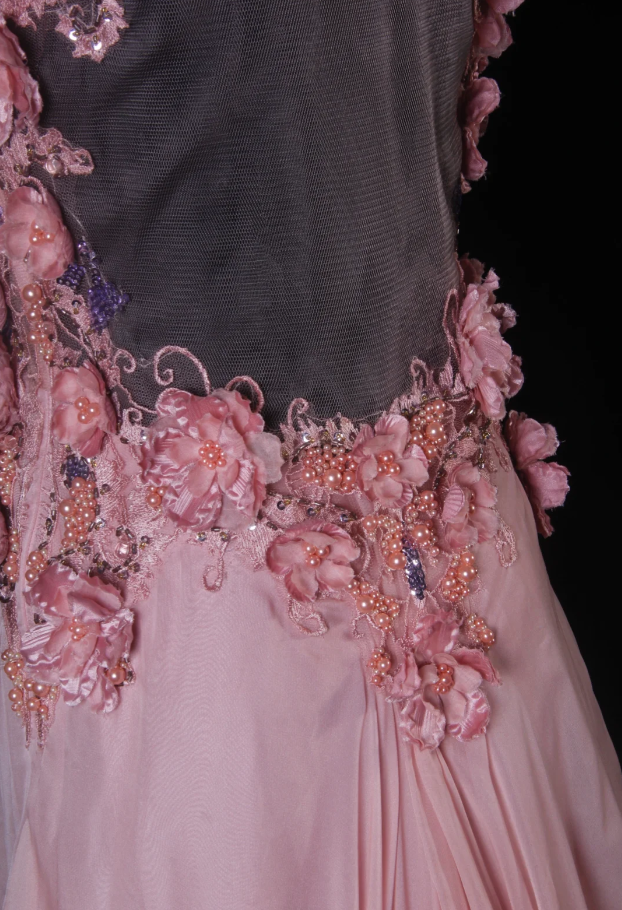 Fairy Pink V Neck Chiffon Beaded Mermaid Long Evening Dress 18th Birthday Outfits With Appliques SP1700