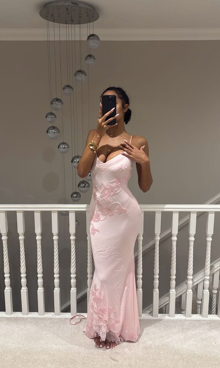 Classy Spaghetti Straps Pink V Neck Satin Mermaid Long Party Dress Birthday Prom Gowns SP2315