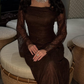 Vintage Brown Lace Mermaid Long Wedding Guest Dress Party Dress SP1278