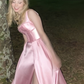 Simple Pink A-Line Satin Party Dress, Side Slit Prom Dress Evening Dress Y8563