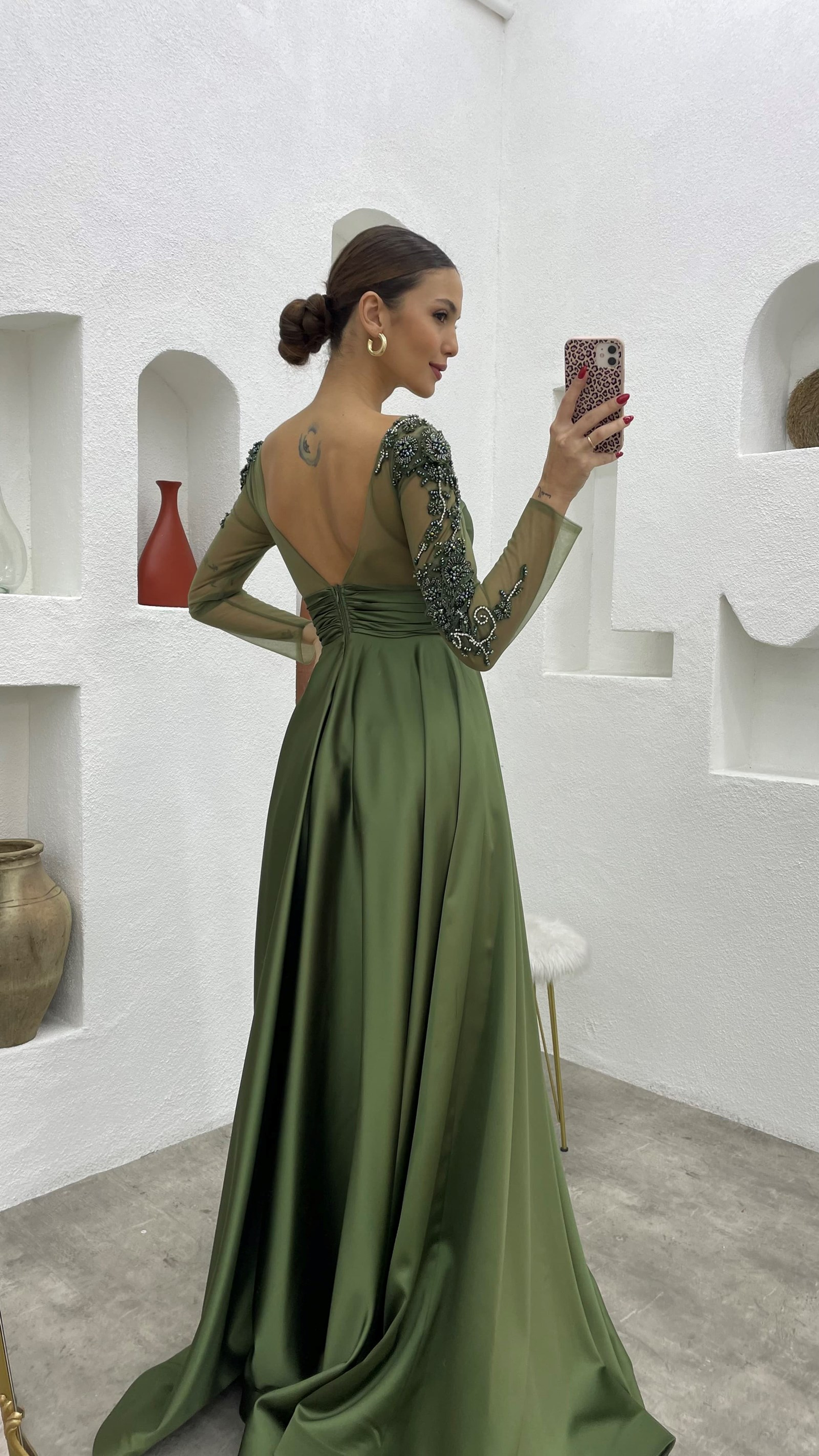Modest A-line Satin Long Prom Dress,Beautiful Prom Gown Y7199