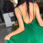Green Spaghetti Straps Pleated V Neck Party Prom Dress A Line Evening Gown Y7958