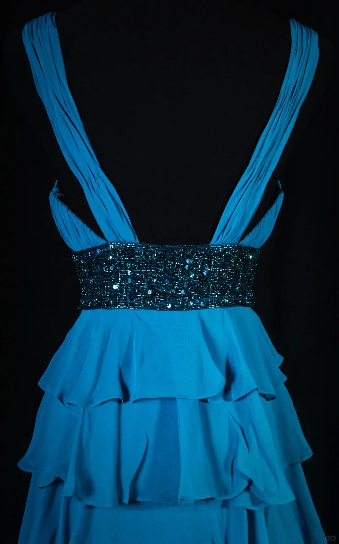 Classy Blue V Neck Satin Layered Sequin Beaded A Line Short Graduation Homecoming Dress Cocktail Dress SP2832