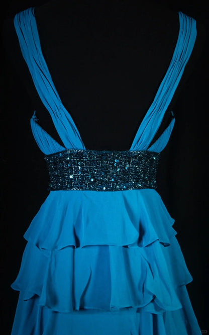 Classy Blue V Neck Satin Layered Sequin Beaded A Line Short Graduation Homecoming Dress Cocktail Dress SP2832