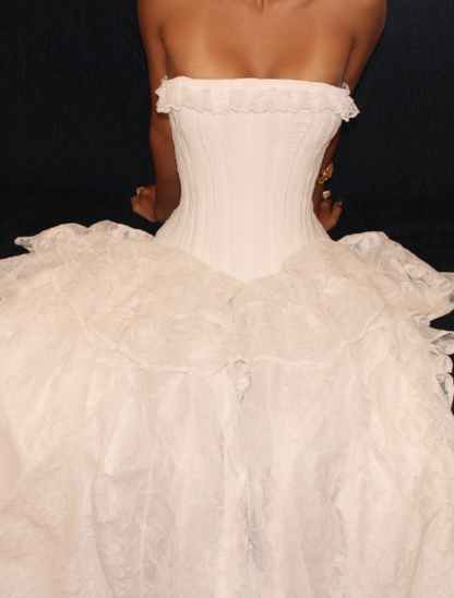 Classy Strapless White Lace Long wedding Dress Bridal Dress SP1115