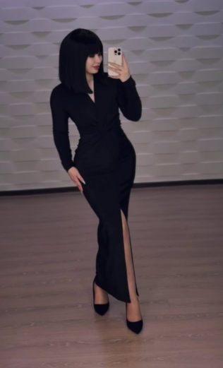 Elegant Black Long Sleeves Prom Dress With Split  Y5961