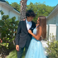 Blue A-line Tulle Appliques Long Prom Dress Y2564