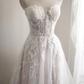 Pretty Sweetheart Neck Tulle Appliques Bridal Dress White Slit Long Wedding Dress SP846
