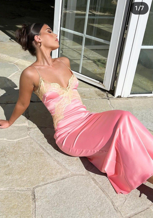 Classy Pink Spaghetti Straps Long Prom Dress,Pink Formal Dress Y4571