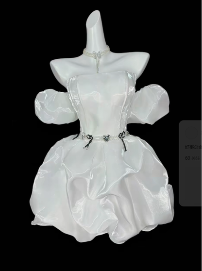 Elegant White Off The Shoulder A Line Short 15th Birthday Outfits,Formal Graduation Homecoming Dress SP3537