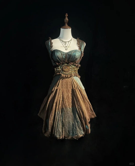 Vintage Spaghetti Straps Satin Tulle Beaded Short Homecoming Dress Cocktail Dress SP2928